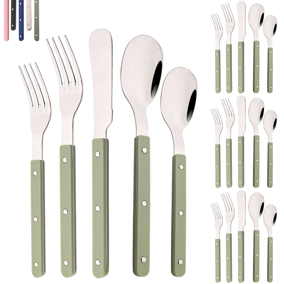 Kitchen Gadgets Green - 20-teiliges Besteckset mit Acrylgriff, Geschirr, Messer,