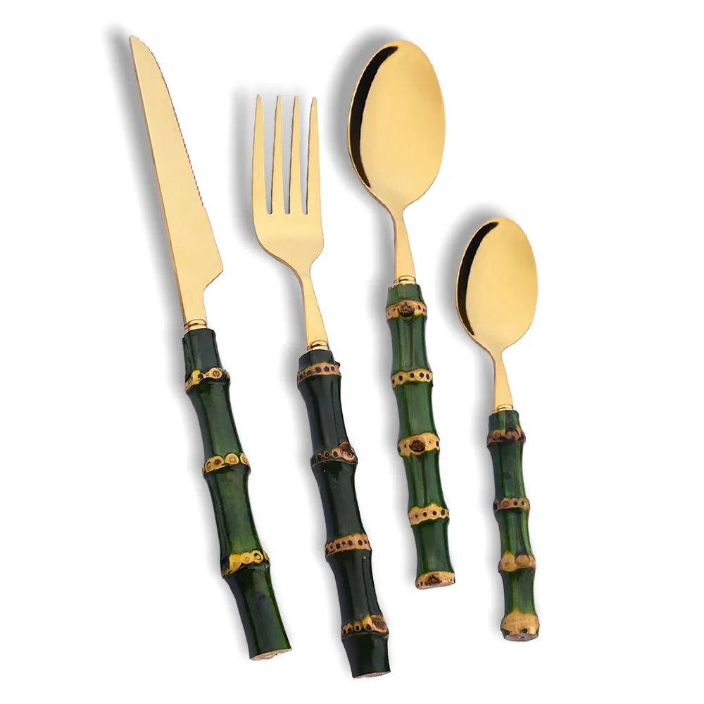 Kitchen Gadgets Green - 4-teiliges Besteckset mit natürlichem Bambusgriff, grüner