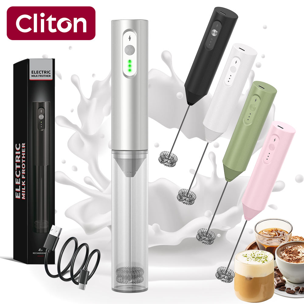 Milk Frother - Cliton Versilberter USB-C Wiederaufladbarer 3-Gang Elektrischer