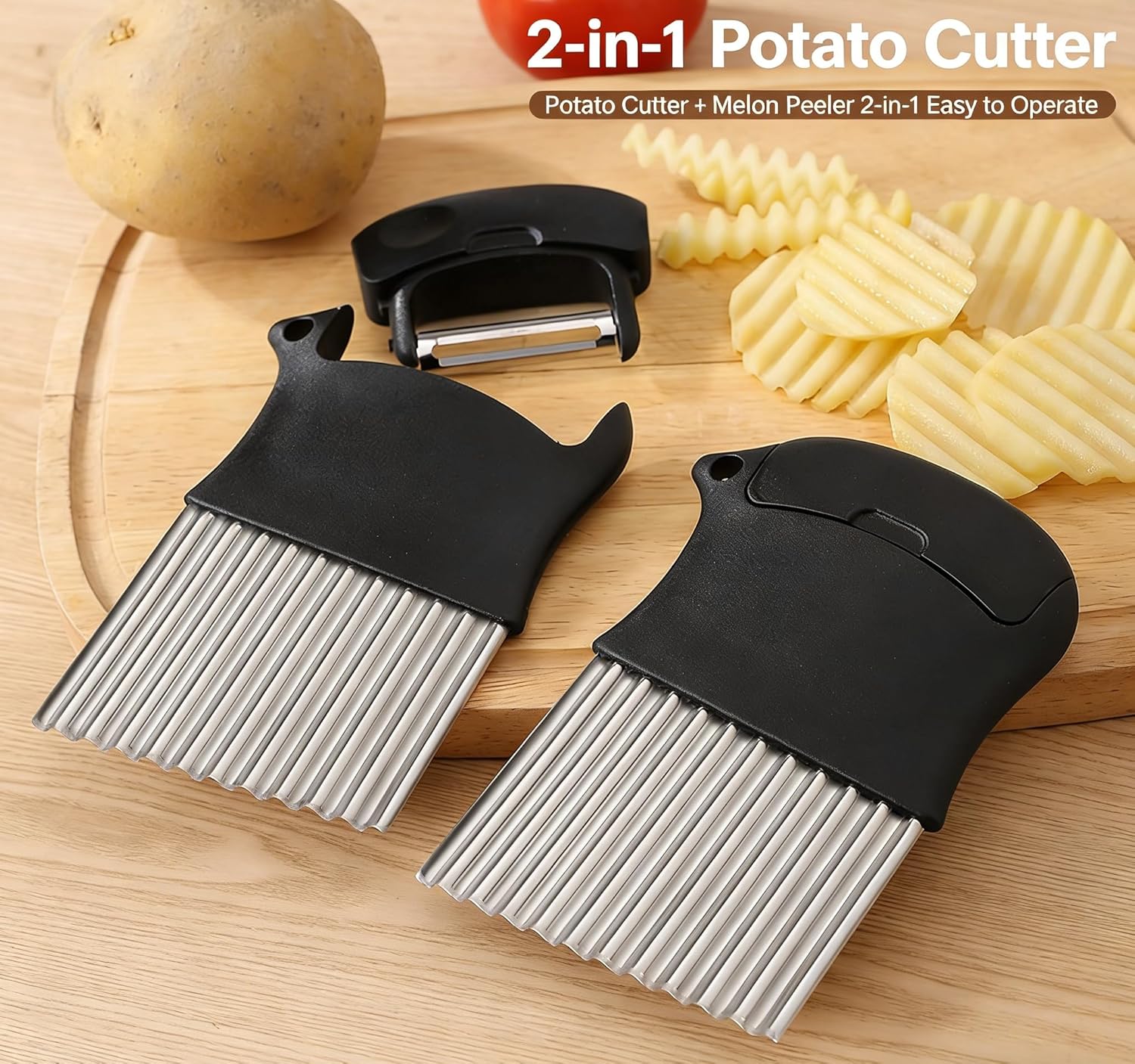 Kitchen Gadgets Built In - 2-in-1 Kartoffelschneider, Langlebiger 430 Edelstahl Wellenschneider