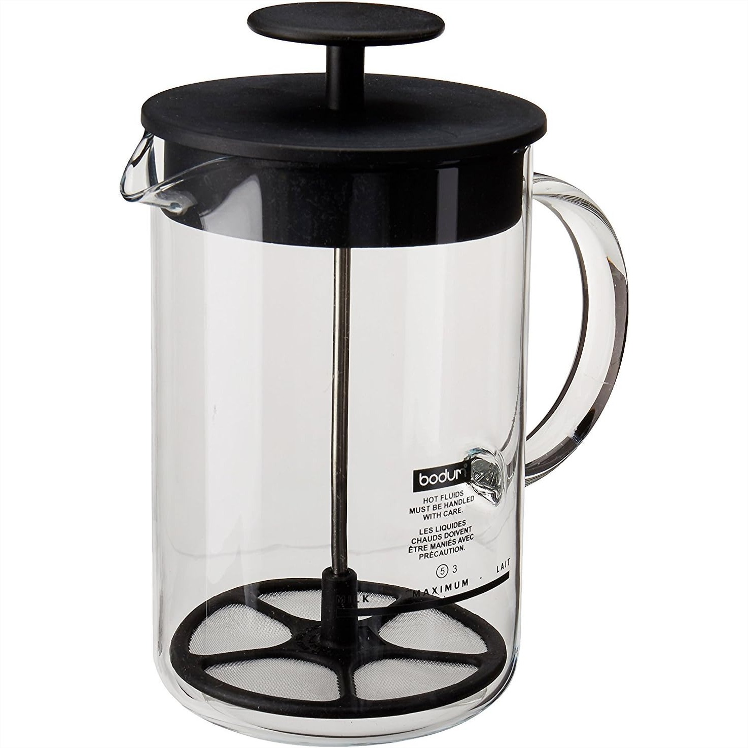 Milk Frother - Manueller Milchaufschäumer mit Borosilikatglas-Karaffe, 240 ml