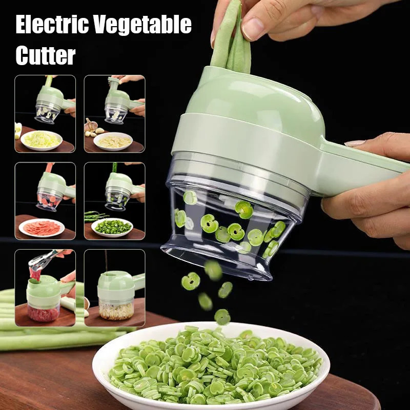 Kitchen Handy Gadgets - 4-in-1 Elektrischer Gemüseschneider, Lebensmittelschäler, Handgehaltener Kabelloser
